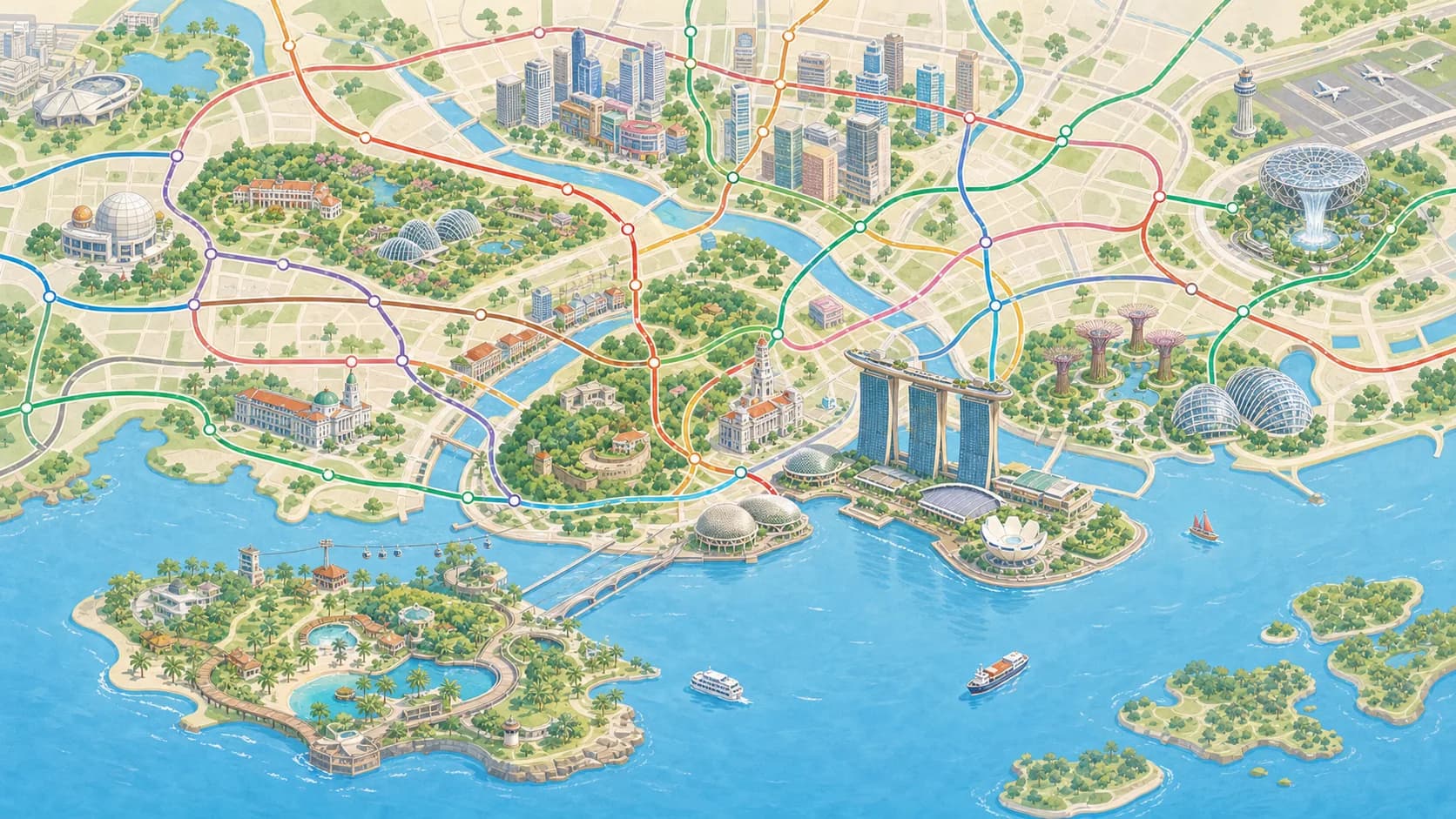 Illustrated grammar finale map of Singapore and Marina Bay